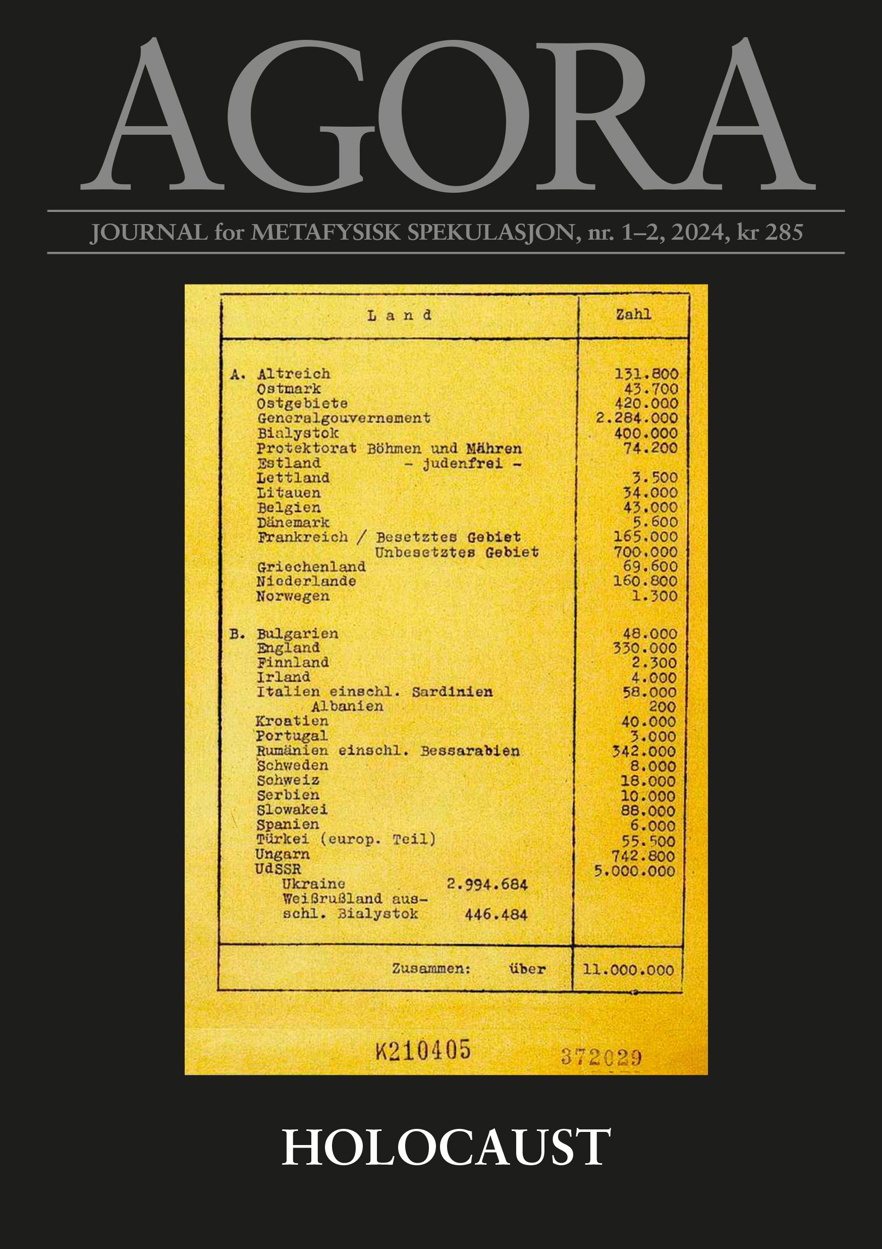 Agora. Nr. 1-2 2024 - journal for metafysisk spekulasjon : holocaust