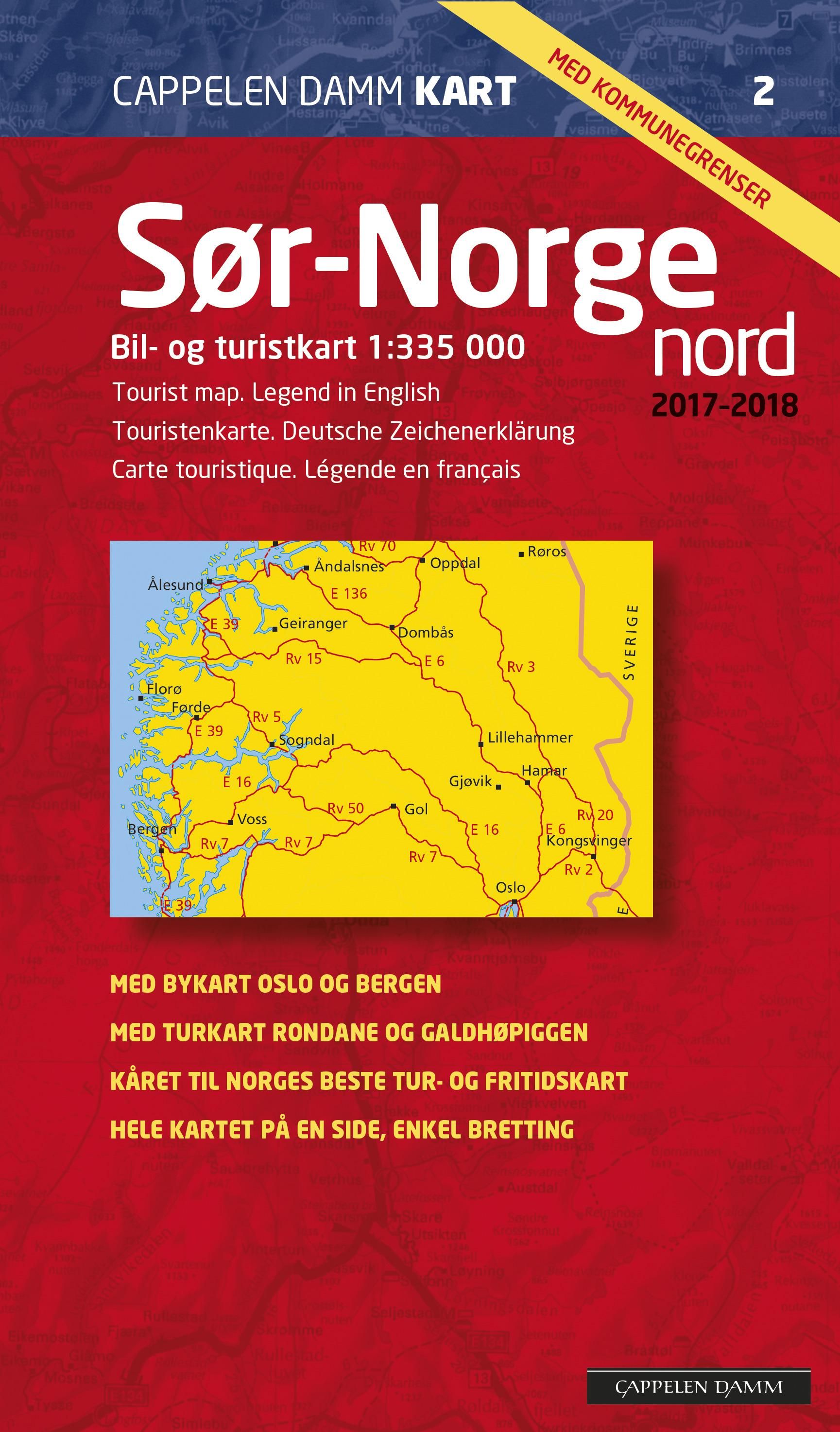 Sør-Norge nord 2017-2018 - bil- og turistkart = tourist map = Touristenkarte = carte touristique