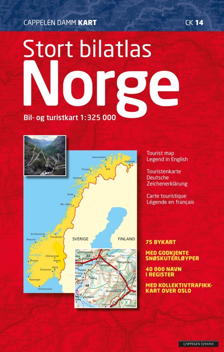 Stort bilatlas Norge - bil- og turistkart = tourist map = Touristenkarte = carte touristique