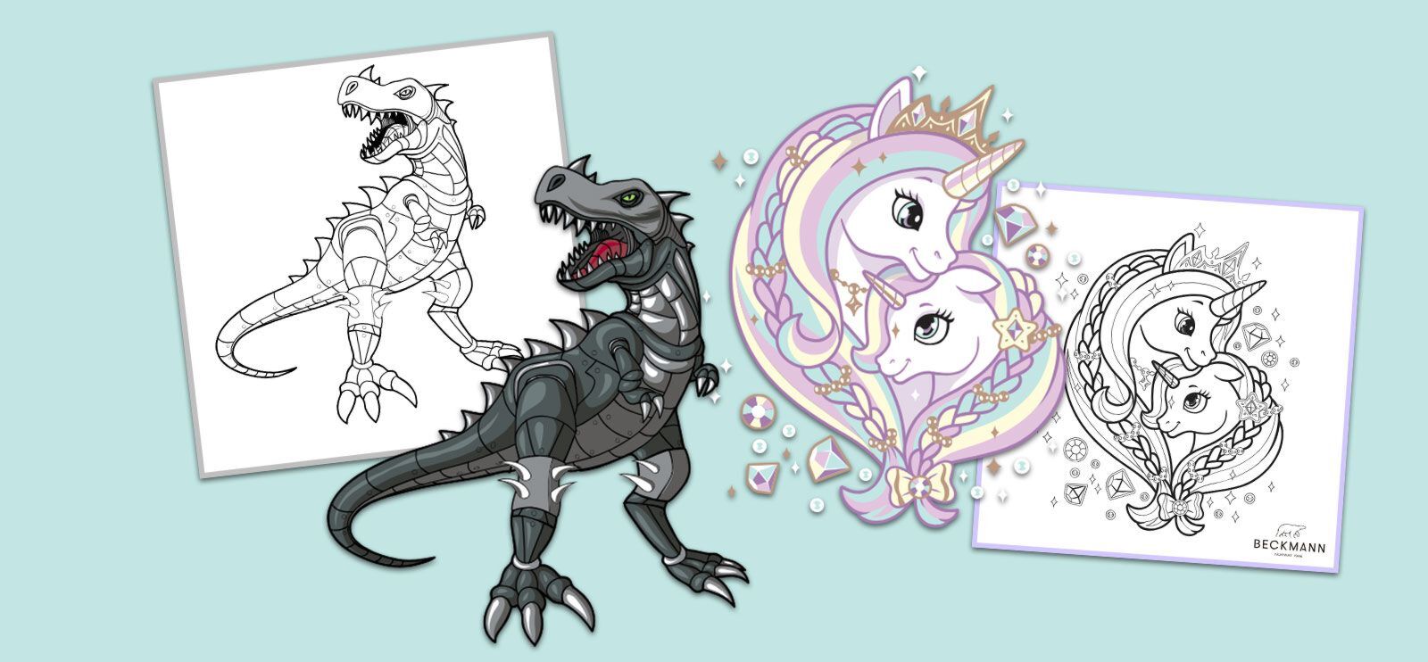 Fargelegg en skummel dinosaur eller en vakker enhjørning!