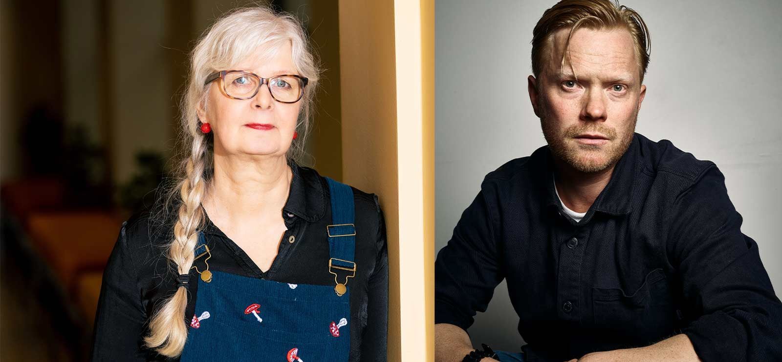 Anna Fiske tildeles Hedersprisen, mens Leander Djønne er vinner i kategorien Skjønnlitteratur. Foto: Lina Hindrum (Fiske) og Baard Henriksen (Djønne)
