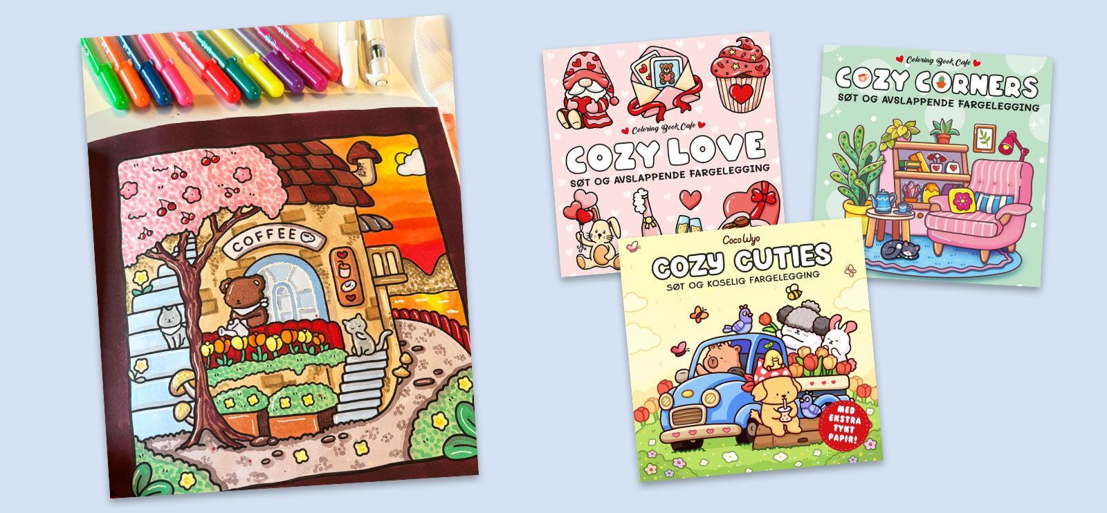 Fargelegg de søte figurene fra Coco Wyo og Coloring Book Café