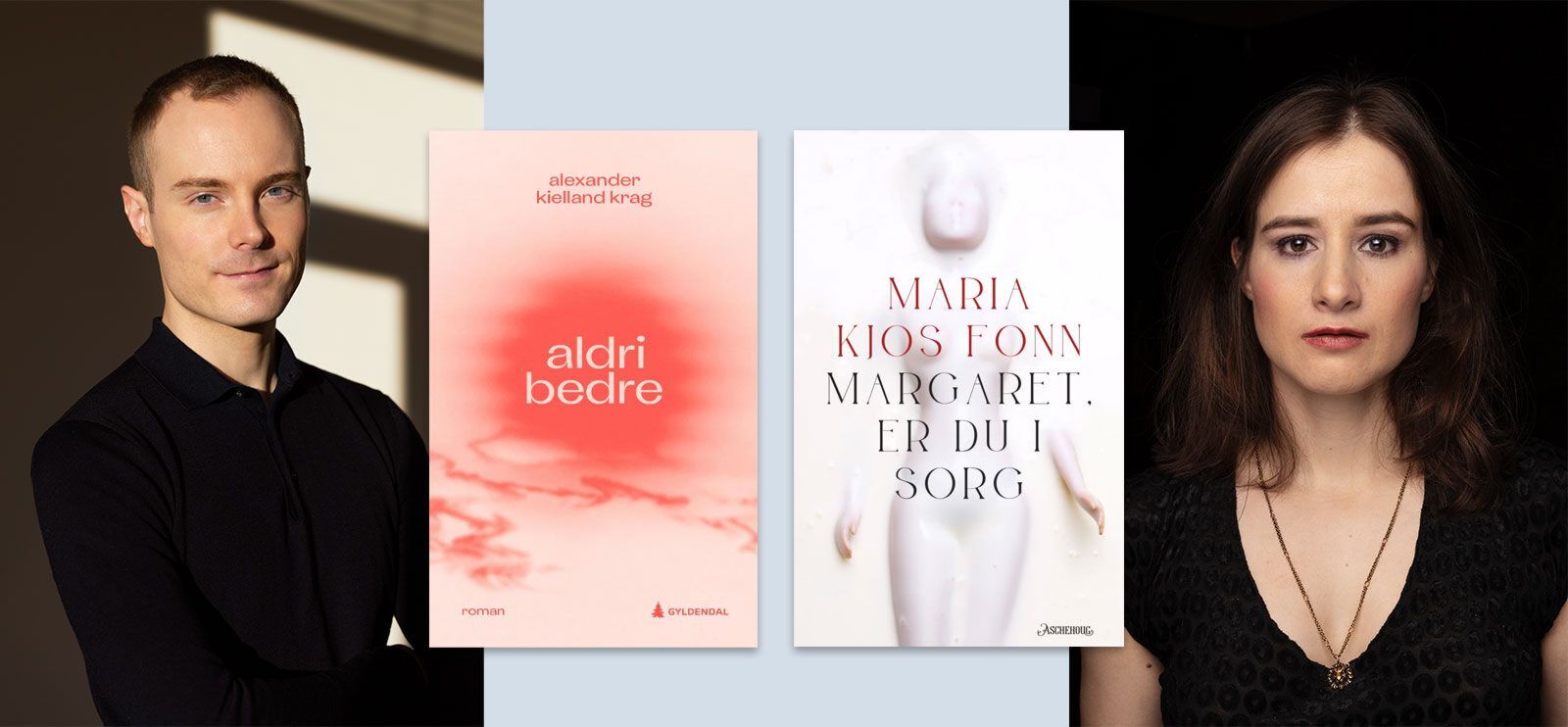 Alexander Kielland Krag og Maria Kjos Fonn får Riksmålsprisen 2024. Foto: Julianne Leikanger og Agnete Brun