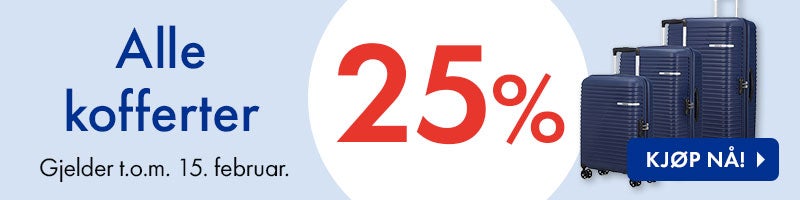 25% på alle kofferter. 25% på alle kofferter.