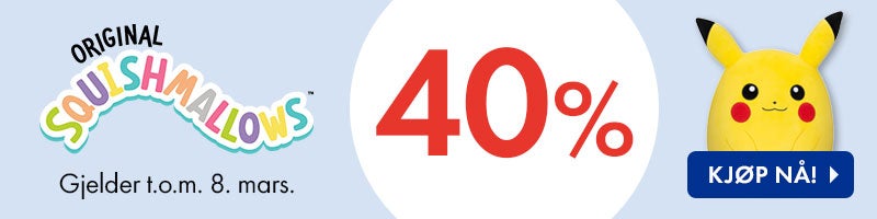 40% på squishmallows. 40% på squishmallows.
