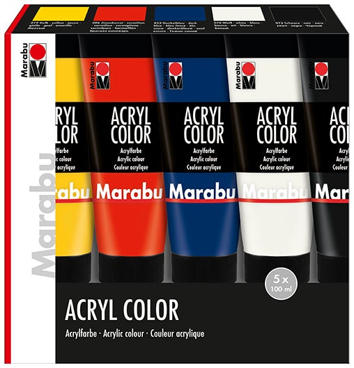 Bilde av Akrylmalesett Marabu 5x100ml Standardfarger