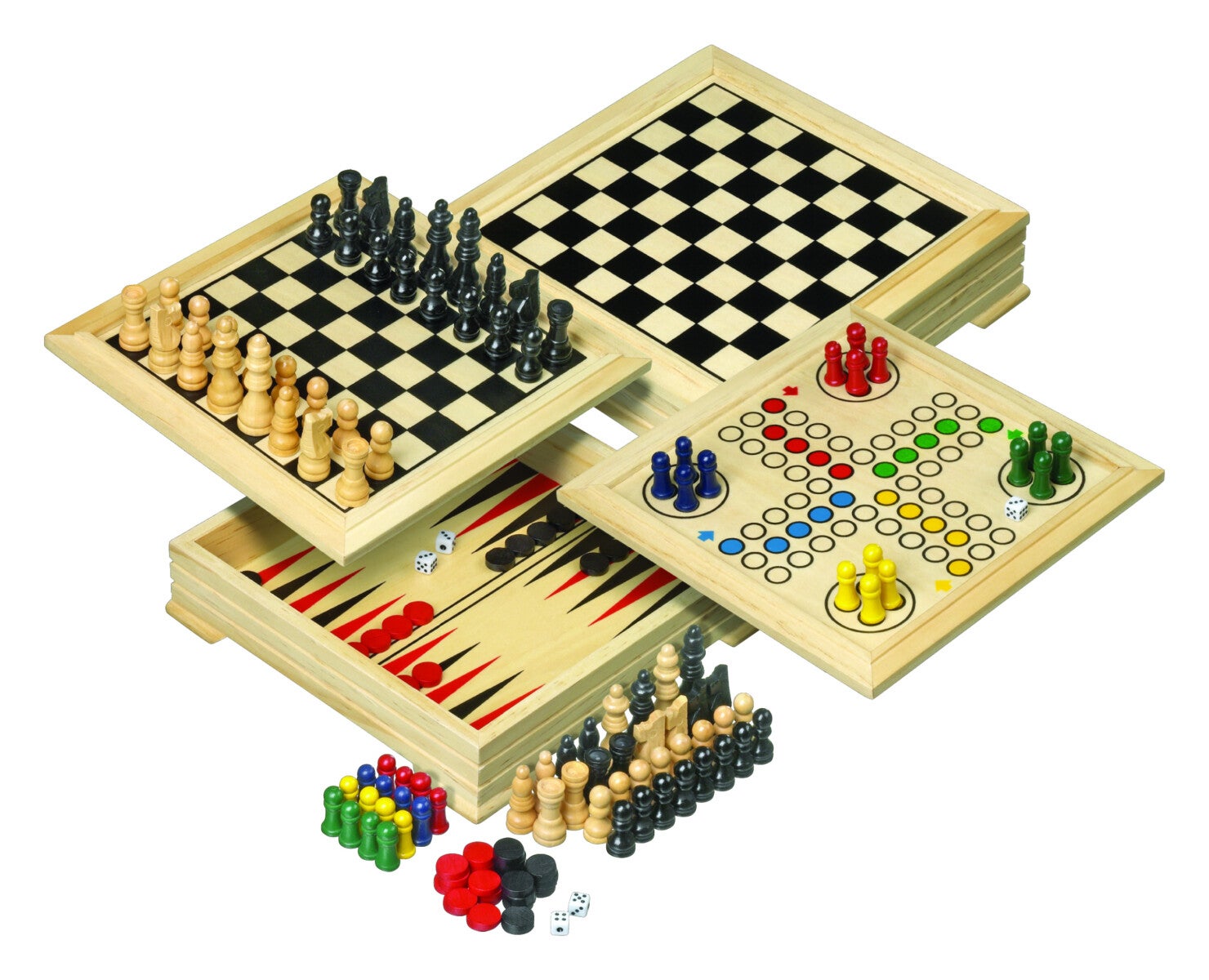 Spill i Tre Ludo Sjakk Dam Backgammon