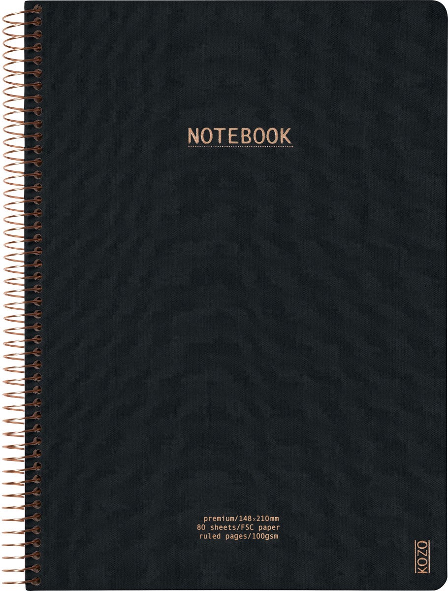 Notatbok m/spiral Kozo Premium A4 Black