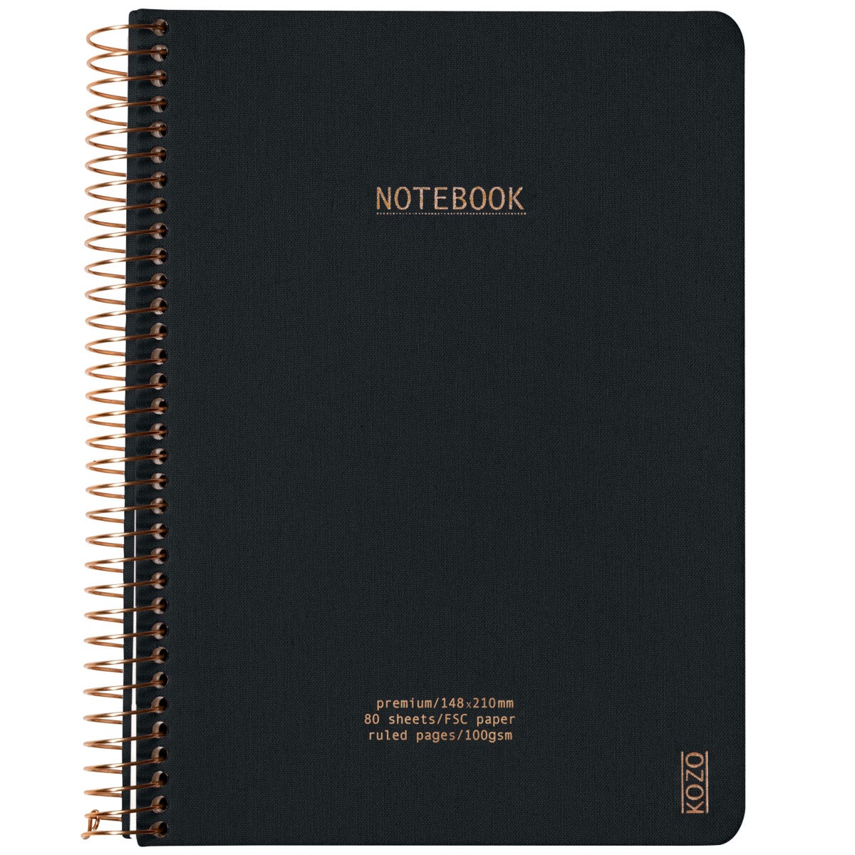 Notatbok m/spiral Kozo premium A5 Black rut.