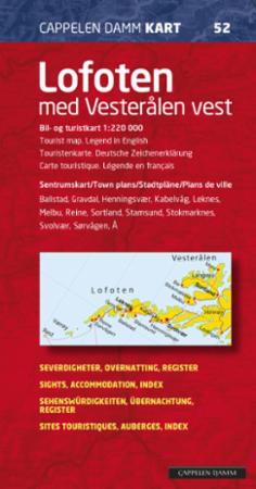 Lofoten med Vesterålen vest - bil- og turistkart = tourist map = Touristenkarte = carte touristique : sentrumskart = town plans =