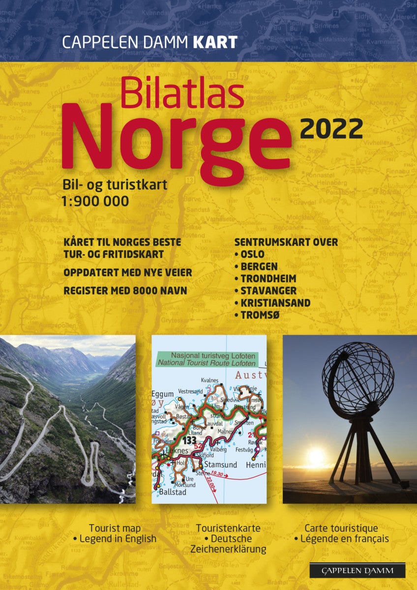 Bilatlas Norge 2022 - bil- og turistkart = tourist map = Touristenkarte = carte touristique