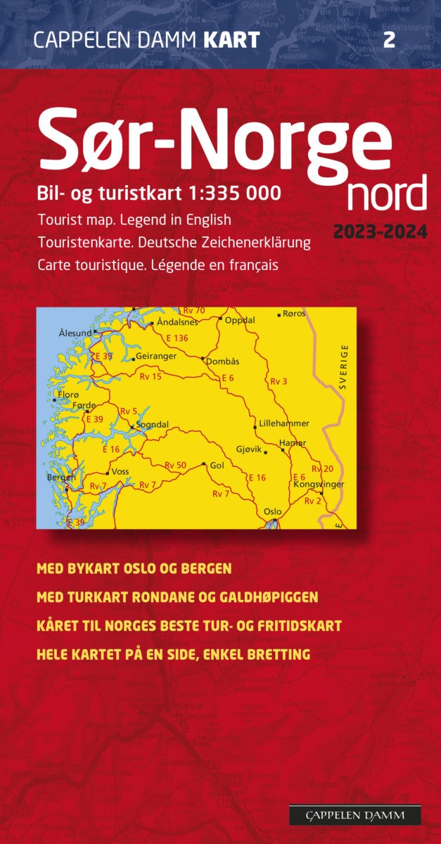 Sør-Norge nord 2023 - 2024 - bil- og turistkart = tourist map = Touristenkarte = carte touristique
