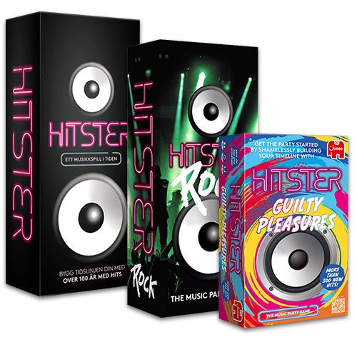 Hitster Nytt og morsomt brettspill- Musikkspillet Hitster i tre varianter: original, rock og guilty pleasure.