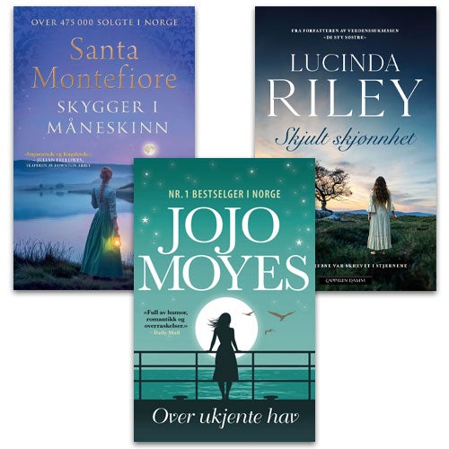 Romaner Fin julegave til mammae. Gi en ny bok av Santa Montefiore, Jojo Moyes, Lucinda Riley.