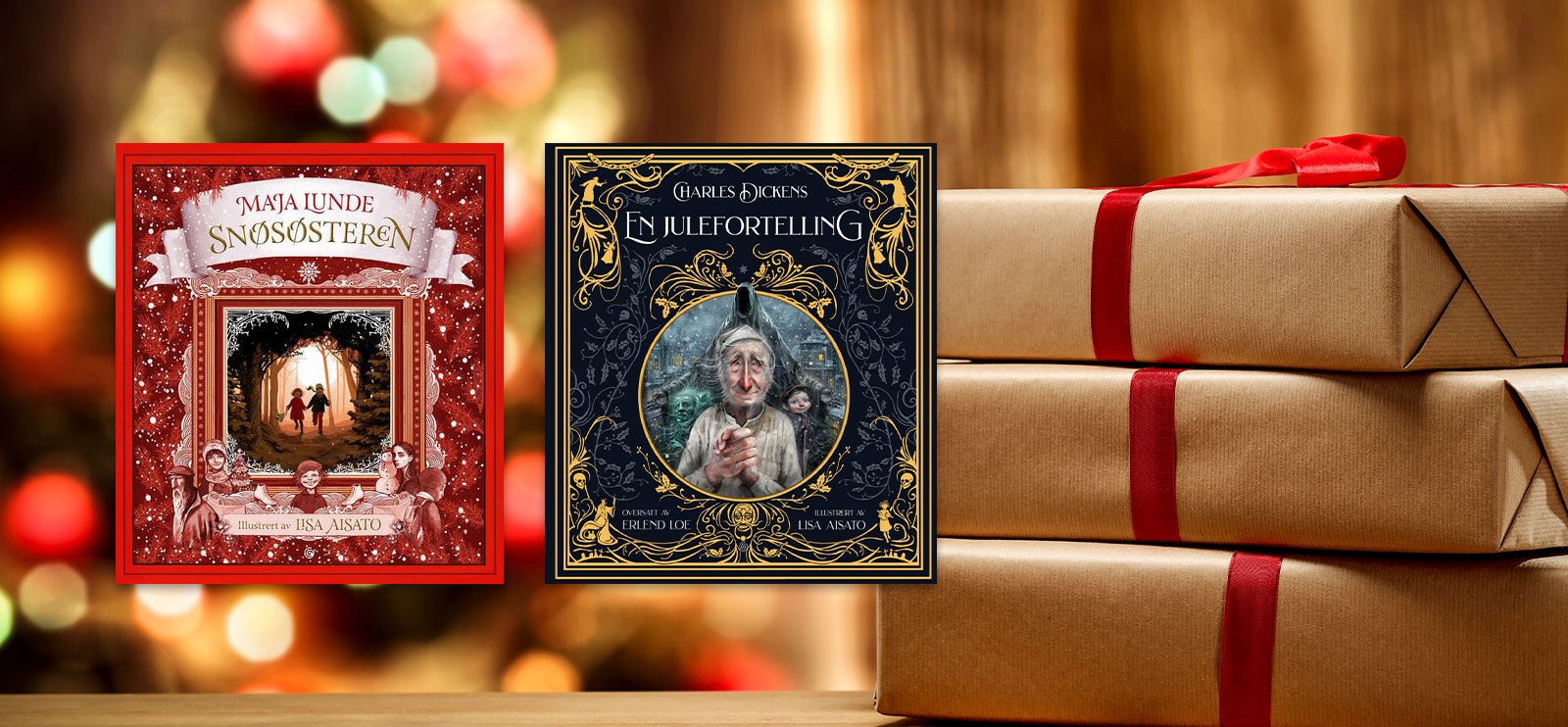 De beste julekalenderbøkene De beste julekalenderbøkene: Snøsøsteren av Maja Lunde og En julefortelling av Charles Dickens (oversatt av Erlend Loe og illustrert av Lisa Aisato)